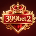 399BET Game logo with golden crown, red shield, and ruby gems on dark background.