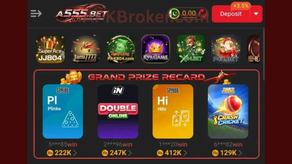 A555 bet Game internal interface of game