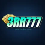 3RR777 Game casino logo with teal 3D text and gold playing cards on dark blue background