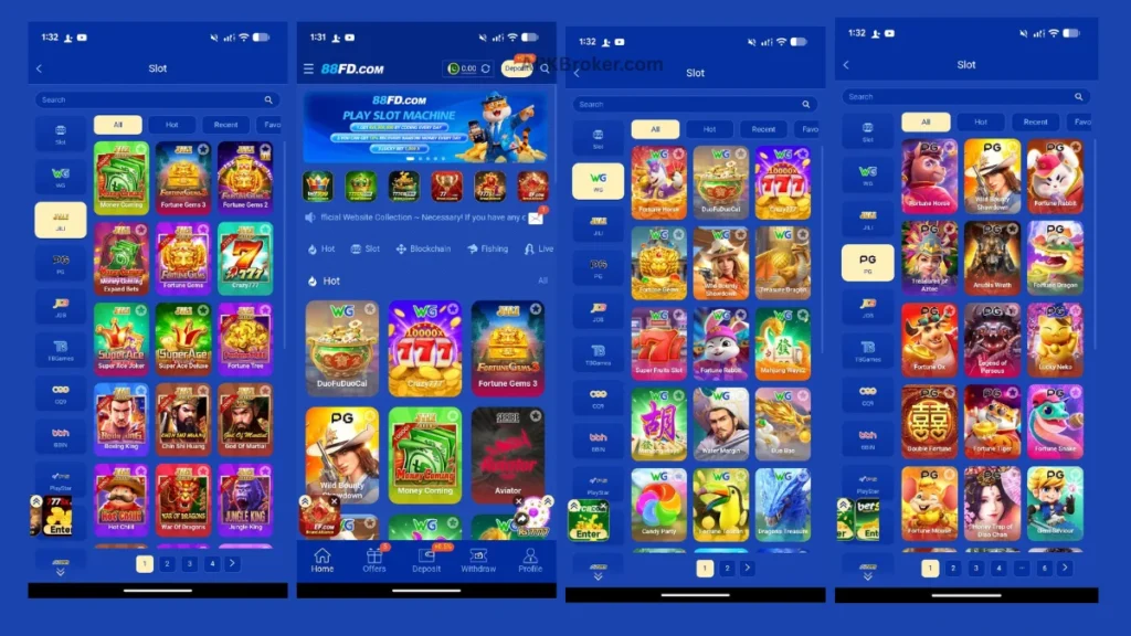 88FD Game home page displaying slot categories, popular games, and navigation menu options