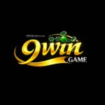 9win Game casino logo with gold 3D text, green poker chips on black background