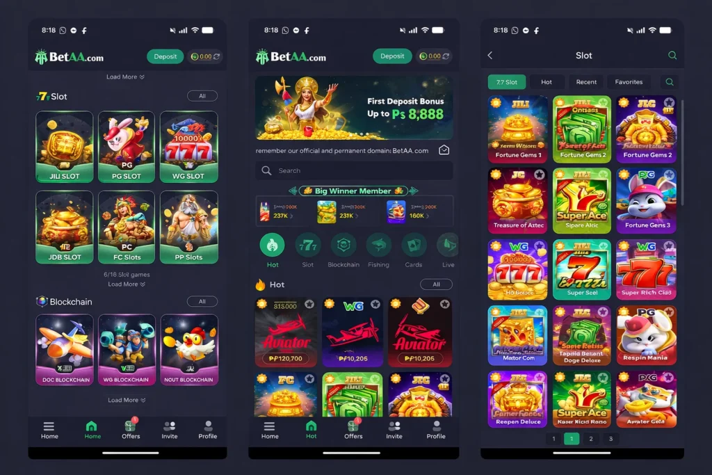 BetA Game internal interface and jackpot winning games