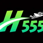 H555 Game logo with green gradient text and white airplane icon on black background