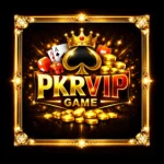 PKRVIP Game logo with gold crown, spade, playing cards, dice, and gold coins