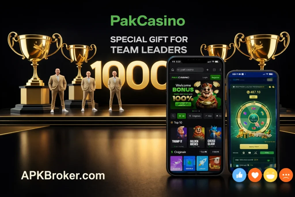Pak Casino special gift for team leaders promo with gold trophies and 1000 reward