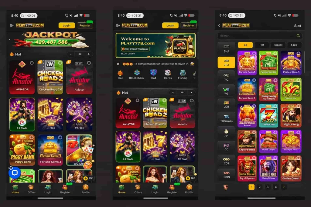 Play7778 Game internal interface and jackpot winning games