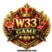 W33 Game casino logo with gold crown, dice, laurel wreath, and playing card suits