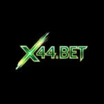 X44.BET Game casino logo with glowing green and gold neon text on black background