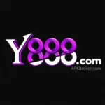 Y888 Game casino logo with bold purple 3D lettering on black background