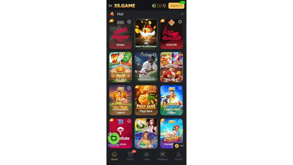 3s Game App internal interface of game