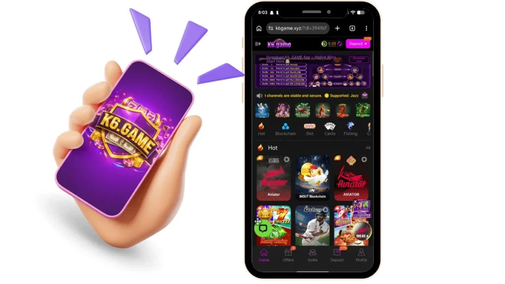 K6 Game internal interface and jackpot winning games